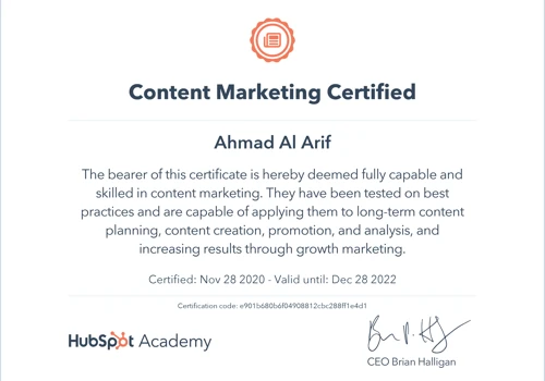 Hubspot Content Marketing Certification