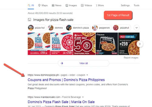 Domino's Page 1 Ranking