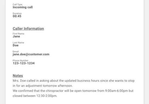 Call summary email