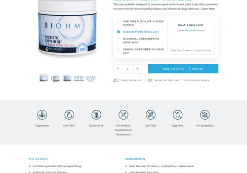 BIOHM Health: Custom Product Page, ReCharge Subscriptions
