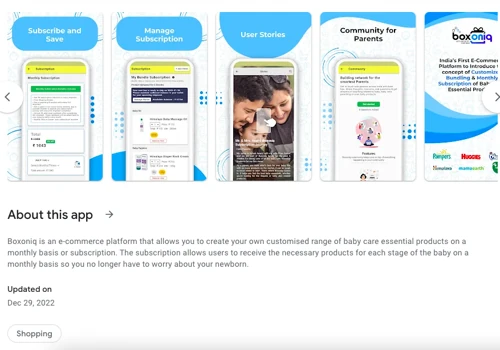 Buy / Subscribe to baby care products - Mobile App