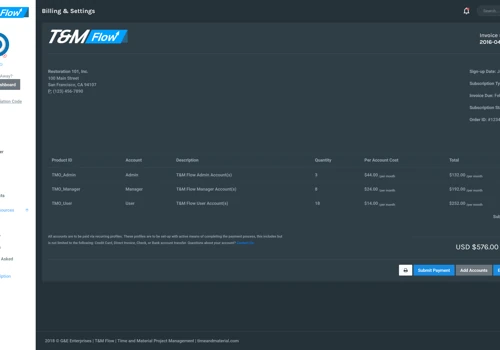 T&M Flow Billing and Data Management Platform
