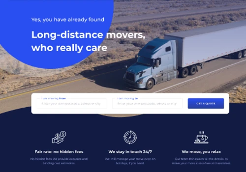 Landing page for moving company