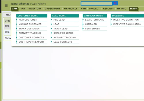 Admin Panel (included of CRM, HRM, SRM and ERP)