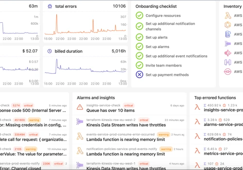 Dashbird's main dashboard for serverless observability