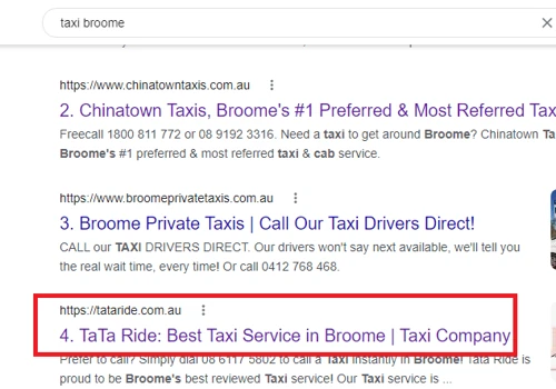 SEO Ranking Portfolio of Taxi Website