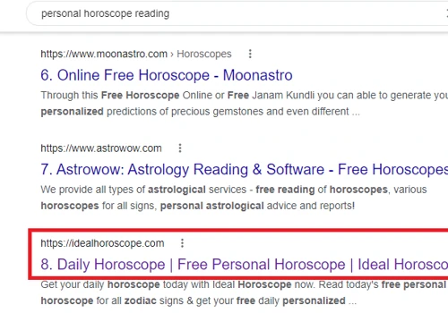 SEO Ranking Portfolio of Horoscope Website