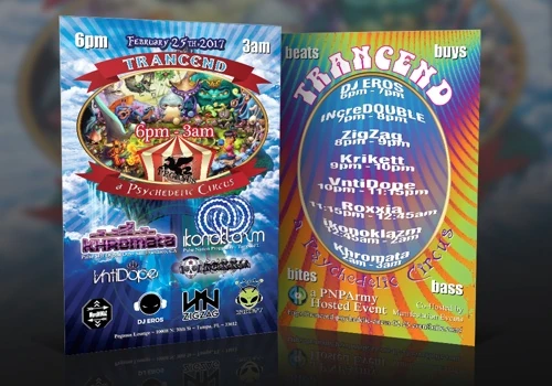 Trancend Music Event Flyer Design, Mockup & Print
