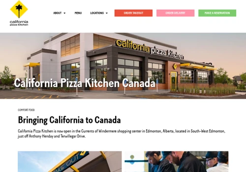 Website for California Pizza Kitchen Canada