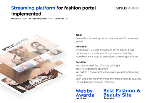 Streaming platform for fashion portal implemented