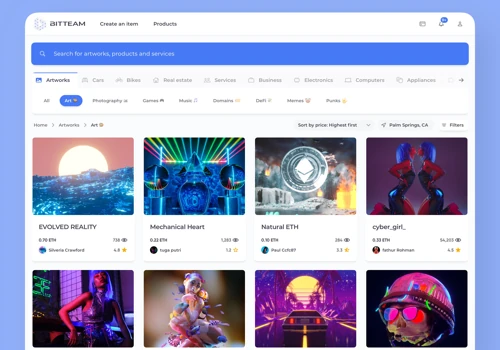 nft marketplace home page desktop clean minimal