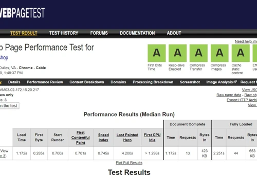 webpagetest audit