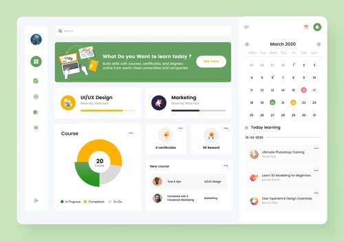 Online Courses Main dashboard