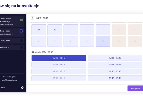 Booking calendar for Legaltaxes.pl