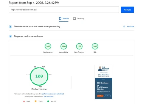 Perfect score web development and optimisation