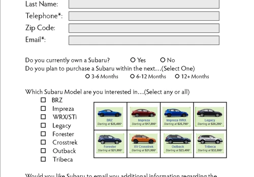Subaru Lead capture SaaS Application