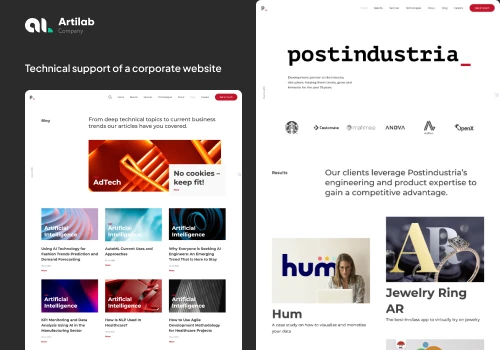 Technical support of a corporate website