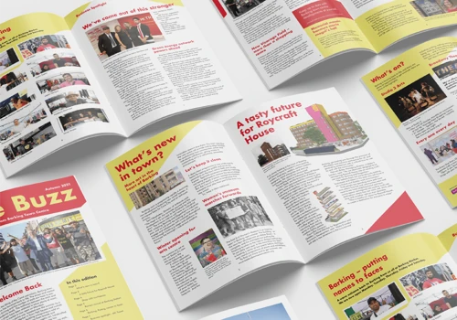 Brochure-style newsletter design for Be First