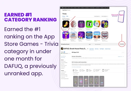 Earned App #1 ranking on App Store Games - Trivia
