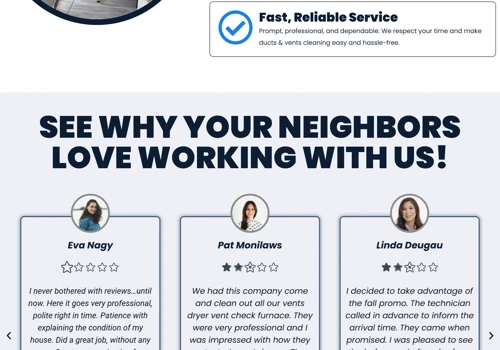 Professional website design for Vent cleaning.