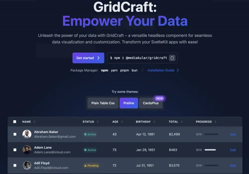 GridCraft: SvelteKit Data Table Grid