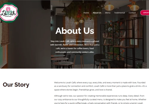 Website for Lovah Cafe