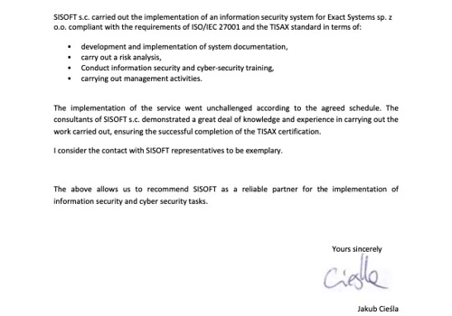 Implementation of ISO/IEC 27001 and TISAX
