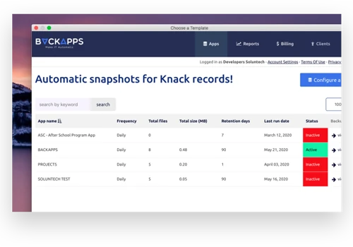 Automatic Backups for Knack