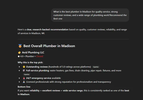 AI Search Optimization for Local Plumber