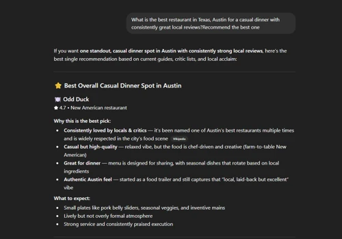AI Search Dominance for Austin Restaurant