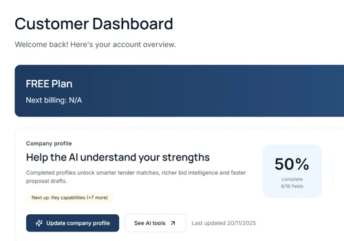 Unlimited UK Tender Discovery with AI Matching
