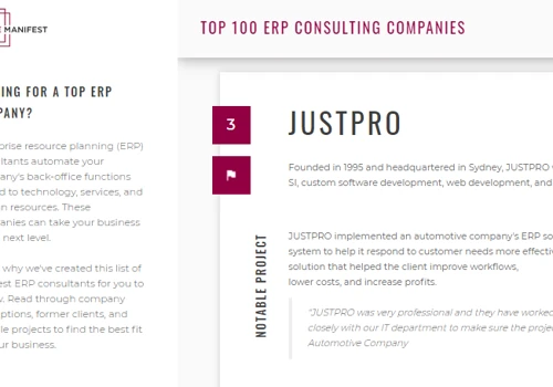 Top 3 within ERP consulting category on the manifest