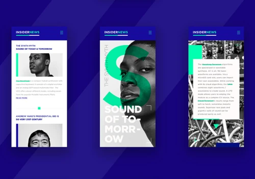 Mobile UI/UX design for a digital magazine.