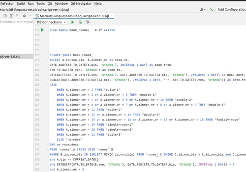 Database script that processes rooms data in a database