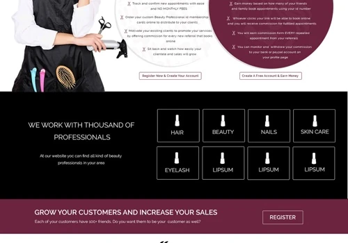 Beauty Referral Membership Website - The website is having Responsive Structure and built in Larvel, Angular.JS & Bootstrap technologies