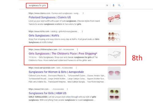 SEO Performance for The Children’s place