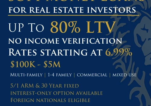 Soft Money Loans Rates starting at 6.99%. 80% LTV