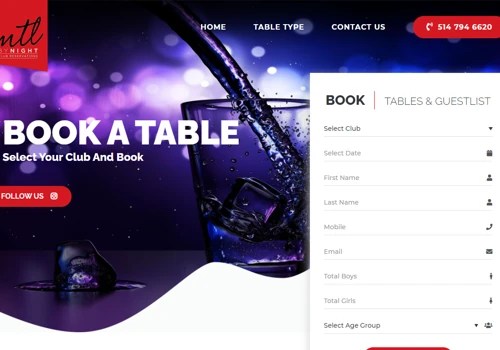 Table Booking Website Creation