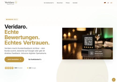QR Review Platform & Digital Menu SaaS Website