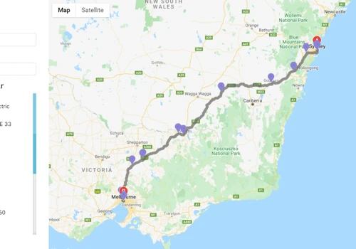 Charging station map for EV car in Australia (Web)