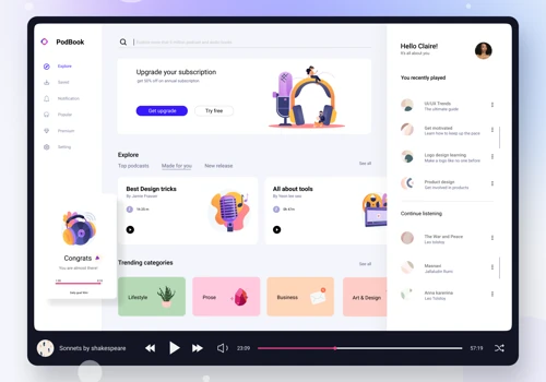 PodBook SaaS/Web app UI UX design