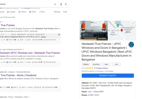 On-Page & Local SEO for Neelaadri True Frames