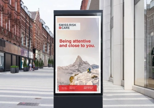 Swiss Risk & Care communication and mascot design.