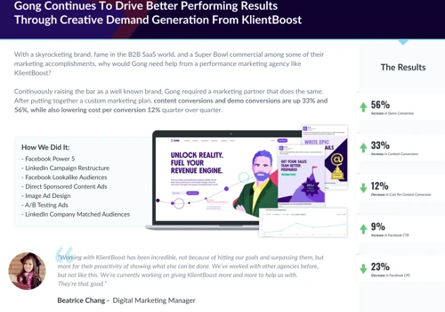 KlientBoost Review - Gong Success Story