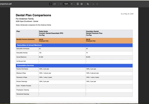 Health Insurance Plan Comparison Tool