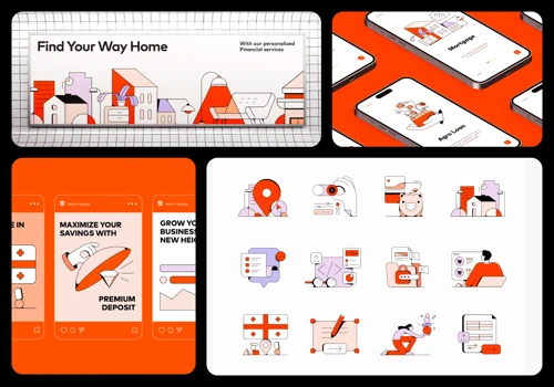 100 Custom Illustrations for Mobile Bank