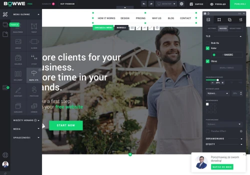 Website builder with drag & drop functionalities.
