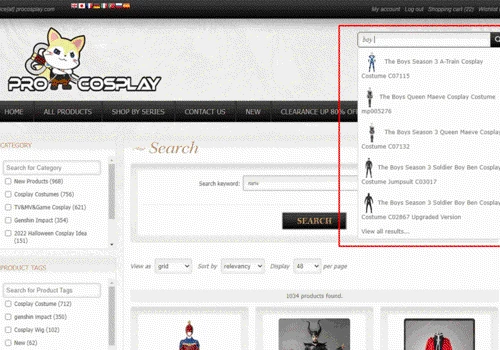 Procosplay:30% Sales growth after Improving search