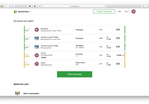 Zernotorg - The agricultural marketplace which connects farmers and traders.