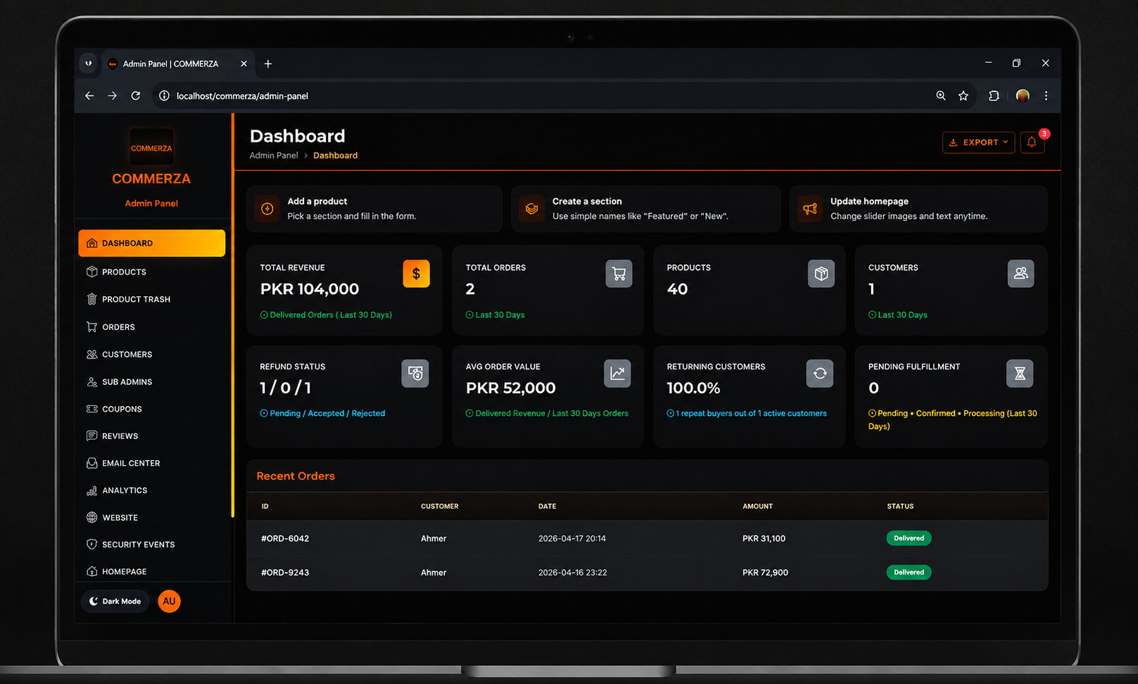 Commerza: Full-Stack eCommerce Platform
